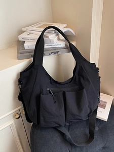 Women Large Capacity Tote Bag Waterproof Nylon Multi-Pocket Shoulder Bag Casual Commuter Pleated Shopping Crossbody Bag