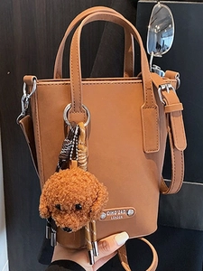 Minimalist PU Leather Crossbody Mobile Phone Bag For Women Fashionable Small Shoulder Bag With Teddy Plush Pendant
