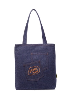 Deep blue denim tote bag with orange #today mood embroidery and contrast stitching