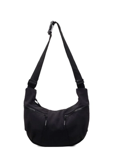 Sac bandoulière demi-lune en nylon noir avec sangle réglable et poches zippées