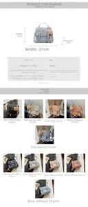 Detailed size and color chart for retro floral 3-way PU leather backpack and shoulder bag