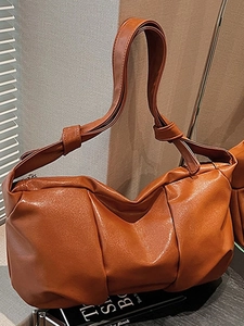 Women Fashion Soft PU Leather Slouchy Hobo Bag Large Capacity Pleated Crossbody Bag With Knot Strap Vintage Shoulder Bag
