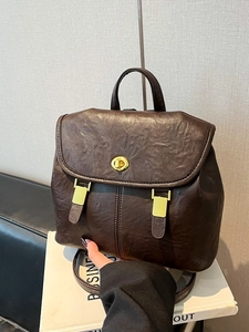 Women Vintage PU Leather Backpack Retro Solid Color Shoulder Bag With Gold Hardware Fashion Daily Work Commute Office Backpack