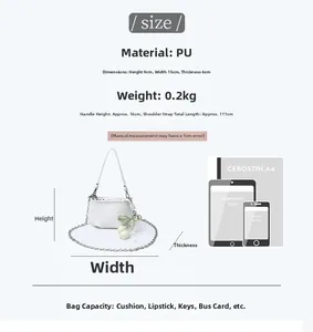 Comparaison de taille du mini sac seau blanc avec nœud vert et dimensions
