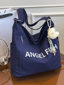 Large Capacity Canvas Tote Bag Angel Fish Letter Print Shoulder Crossbody Shopping Bag For Women Casual Daily