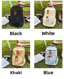 Wasserdichte Nylon-Rucksäcke in Schwarz, Beige, Khaki und Blau mit orangen Reißverschlüssen
