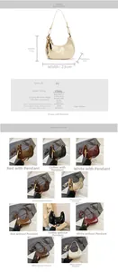 Detailed dimension guide and multi-color options for the stylish PU crescent moon bag