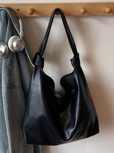 Women Large Capacity PU Leather Knotted Strap Hobo Tote Bag Minimalist Commuter Shoulder Bag Versatile Slouchy Handbag