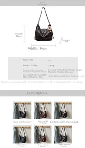 Dettaglio delle dimensioni 30x28x13cm e della trama in pelle PU di questa borsa tote