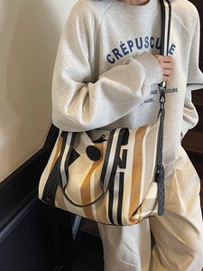Striped canvas tote bag for fitness and yoga with large capacity and shoulder strap