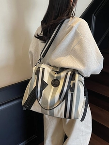 Striped canvas tote bag for fitness and yoga with large capacity and shoulder strap