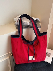 Women Large Capacity Cloth Tote Bag Casual Color Block Shoulder Bag With Bow Decoration Fashion Commuting Shopping Bag