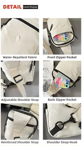Detalles de tela impermeable, bolsillos con cremallera y correa ajustable del bolso bandolera