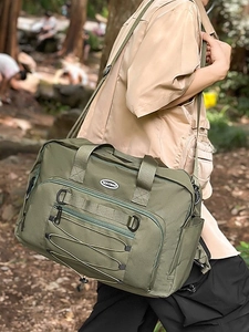 Olive green large capacity outdoor travel canvas bag with multi-functional pockets