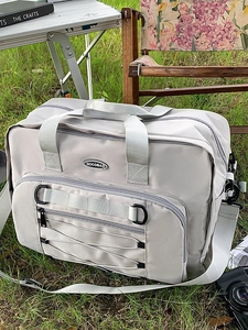 Light grey high capacity travel canvas bag with reinforced handles for outdoor hiking
