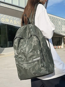 Waterproof dark green camo backpack for travel and school with large capacity