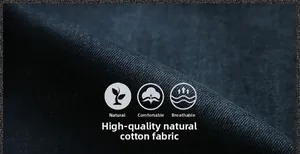 Détail du tissu en coton naturel bleu marine de qualité avec une texture sergée respirante
