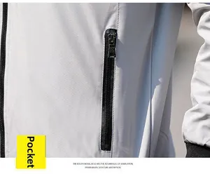Detail of zippered pocket on slim fit men's jacket with breathable textured fabric