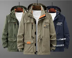 Detail of cargo jacket with orange fleece lining and durable multi-pocket design