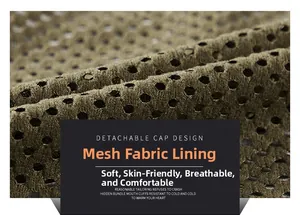 Detail of soft breathable mesh lining and high-quality texture for men cargo jacket