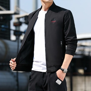 Men's slim fit black bomber jacket with stand collar and Canada embroidery for autumn