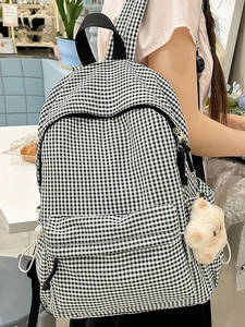 Sac à dos en toile vichy noir et blanc pour femme avec adorable pendentif étoile en peluche