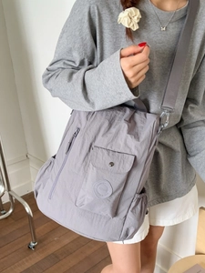 Light purple nylon shoulder bag with large capacity and adjustable strap for travel