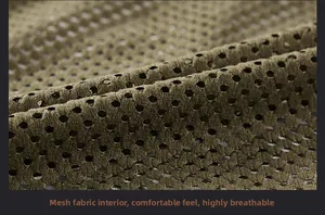 Detail of army green breathable mesh lining fabric for men's outdoor casual jacket