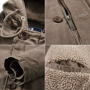 Parka da uomo marrone spesso con fodera in pile e dettagli polsini antivento