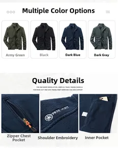 Detail view of men fleece jacket showing zipper pocket, embroidery, and inner lining