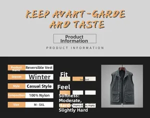 Size chart for double-sided quick-dry polar fleece vest with standing collar and gray fabric
