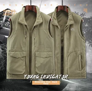 Macro view of double-sided fleece vest with windproof fabric and outdoor pockets