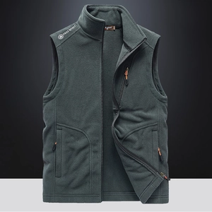 Men's Outdoor Polar Fleece Vest Stand Collar Zipper Sleeveless Jacket Warm Fleece Lined Waistcoat With Pockets Casual Top