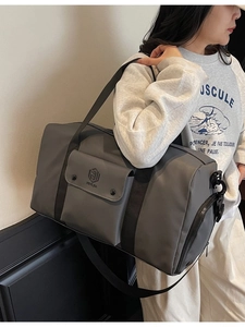 Large capacity dark grey travel fitness bag with dry-wet separation and shoulder strap