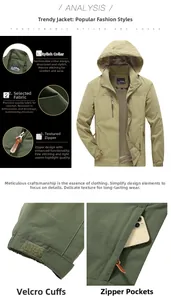 Dettaglio della giacca outdoor verde militare con polsini in velcro e cerniera robusta