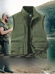 Detail showing breathable mesh lining and zippered pocket of the green utility vest