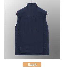 Back view of a men's navy blue quick-dry fleece vest with high collar and durable stitching