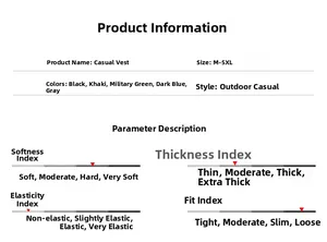 Detailed size chart and specifications for multi-pocket outdoor utility cargo vest