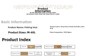 Spécifications du tissu et options de couleurs pour le gilet de pêche léger en nylon