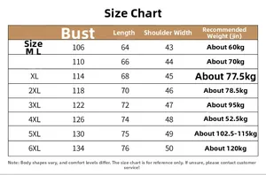 Tableau des tailles avec buste et longueur pour gilet de pêche extérieur pour hommes
