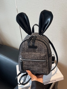 Cute Denim Mini Backpack For Women And Girls Rabbit Ears Glitter Polka Dot Casual Fashion School Bag Zipper Back Pack