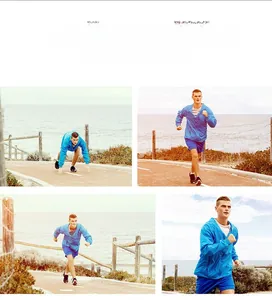 Men's breathable light blue sun protection jacket and shorts set for outdoor running