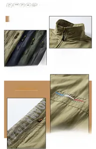 Détail du gilet d'extérieur avec broderie, panneaux en maille et col montant