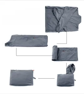 Step-by-step guide showing how to fold the UV protection sun jacket into its own pocket