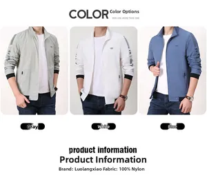 Three-color comparison of lightweight nylon windbreakers with stand collar and FREE print