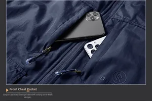 Detail of deep blue polar fleece vest showing large capacity zipper chest pockets