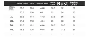 Detailed size chart for men's quick-dry outdoor jacket including M to 4XL measurements