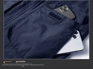 Close-up of deep blue fleece vest featuring large velcro pockets for phone storage