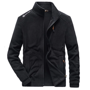 Men's black thick fleece jacket with stand collar and Free Spirit embroidery detail
