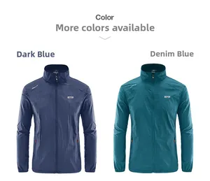 Lightweight sun protection jackets in dark blue and denim blue with a stand collar